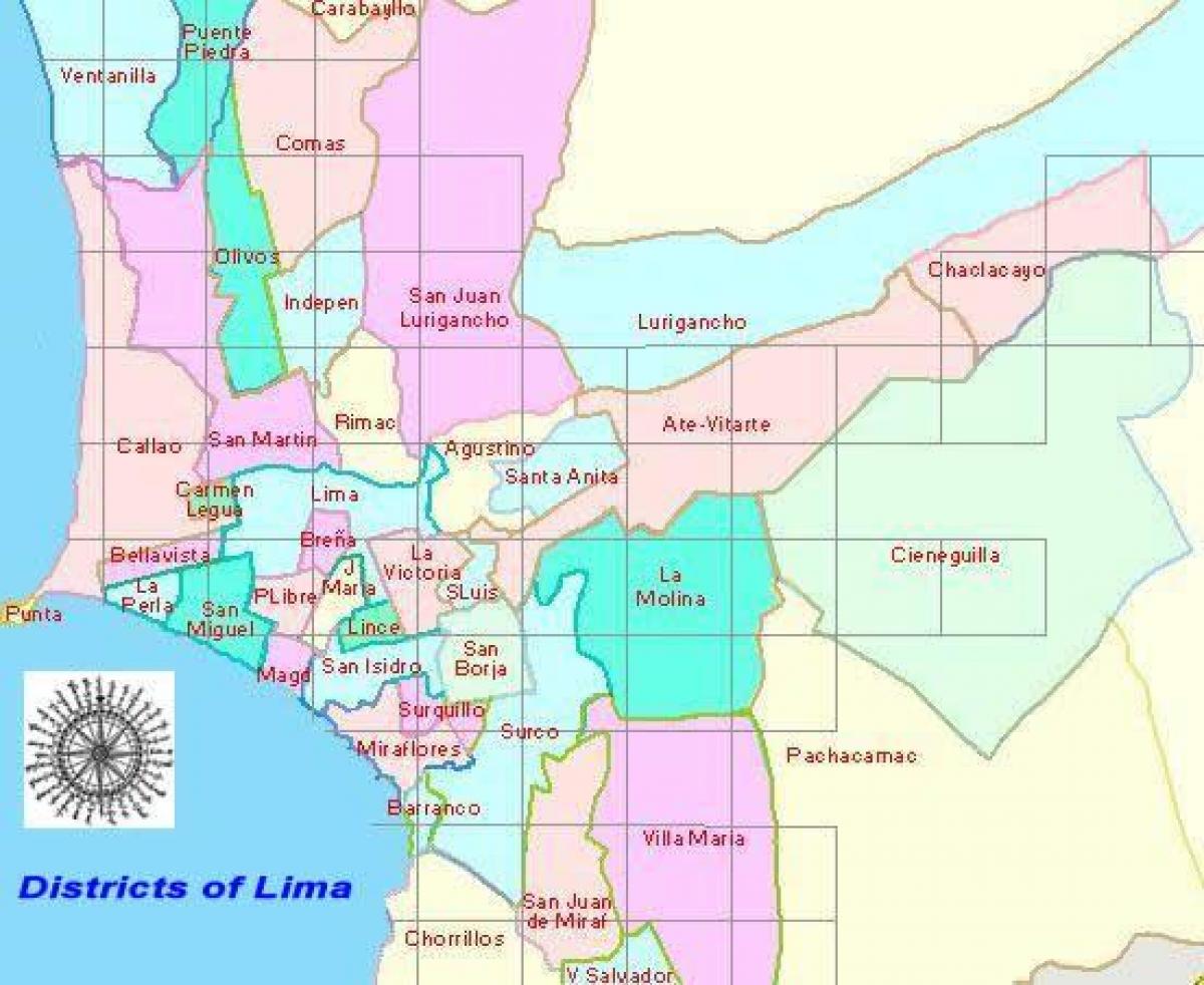 வரைபடம் Lima பெரு மாவட்டங்களில்